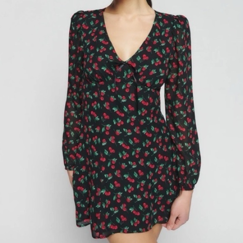 Reformation Ferris Dress Black Cherry Print NWT Size 6 Autumn Wedding Guest